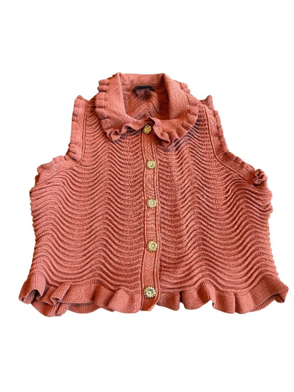 House of Harlow 1960 Orange Stretch Crop Top Shirt Blouse Gold Buttons Sz Large